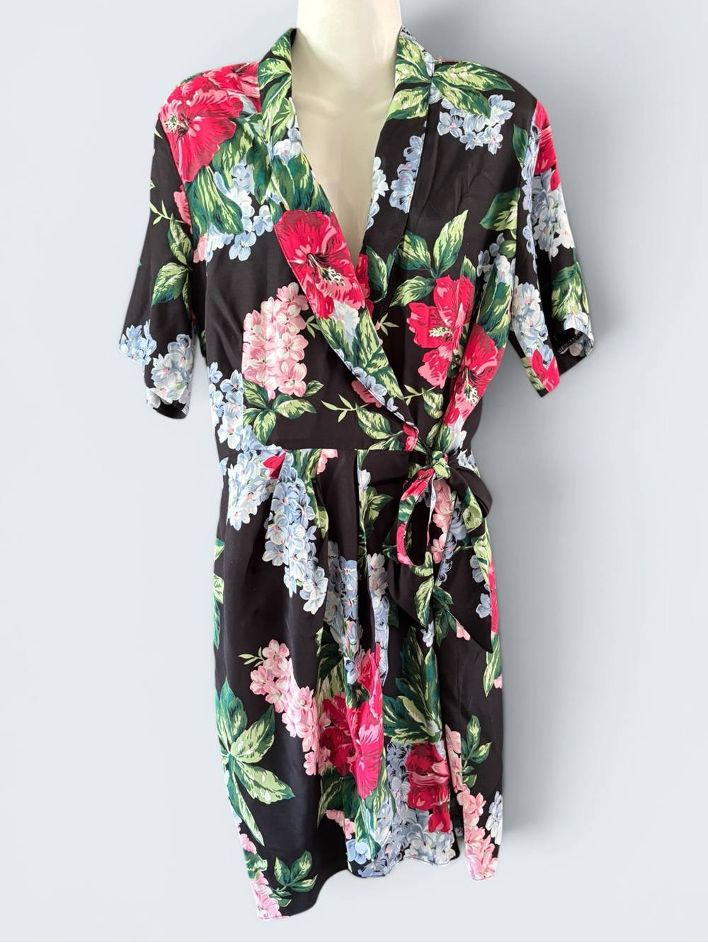 Vintage 80’s USA Carol Anderson Tropical Floral Short Sleeve Wrap Dress Size 10P